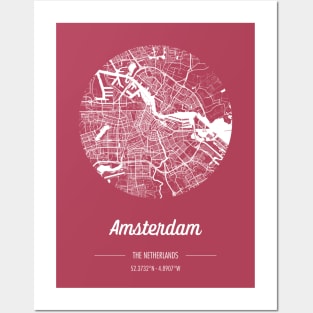 City map in red: Amsterdam, The Netherlands, with retro vintage flair Posters and Art